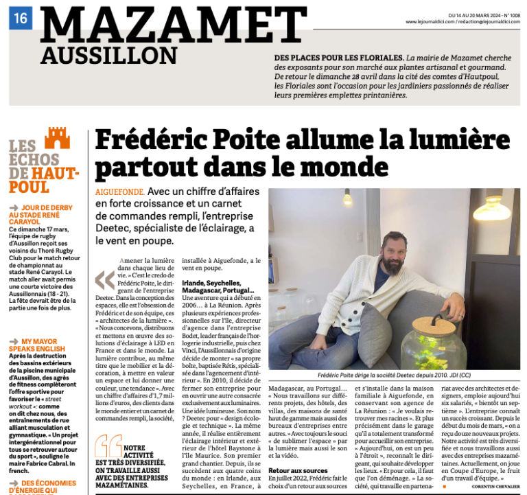 Article le journal d'ici. Frédérique Poite allume la lumière partout dans le monde.
